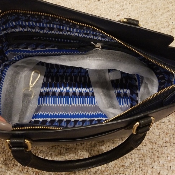 VERA BRADLEY Navy with Black Leather Morgan Satchel - Picture 6 of 7